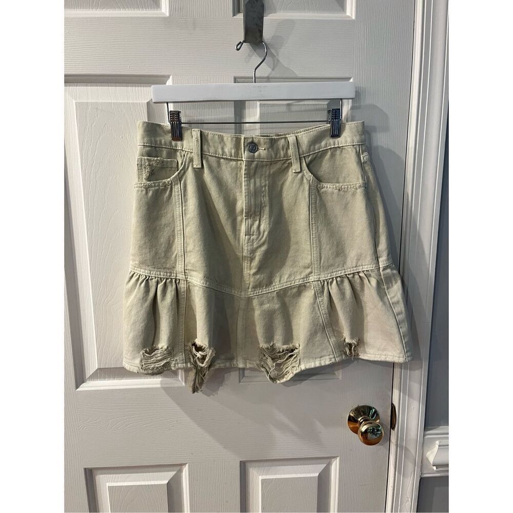 7 For All Mankind Peplum Distressed Denim Skirt in Soft Olive sz 30 NWT SOLD OUT - Picture 5 of 10